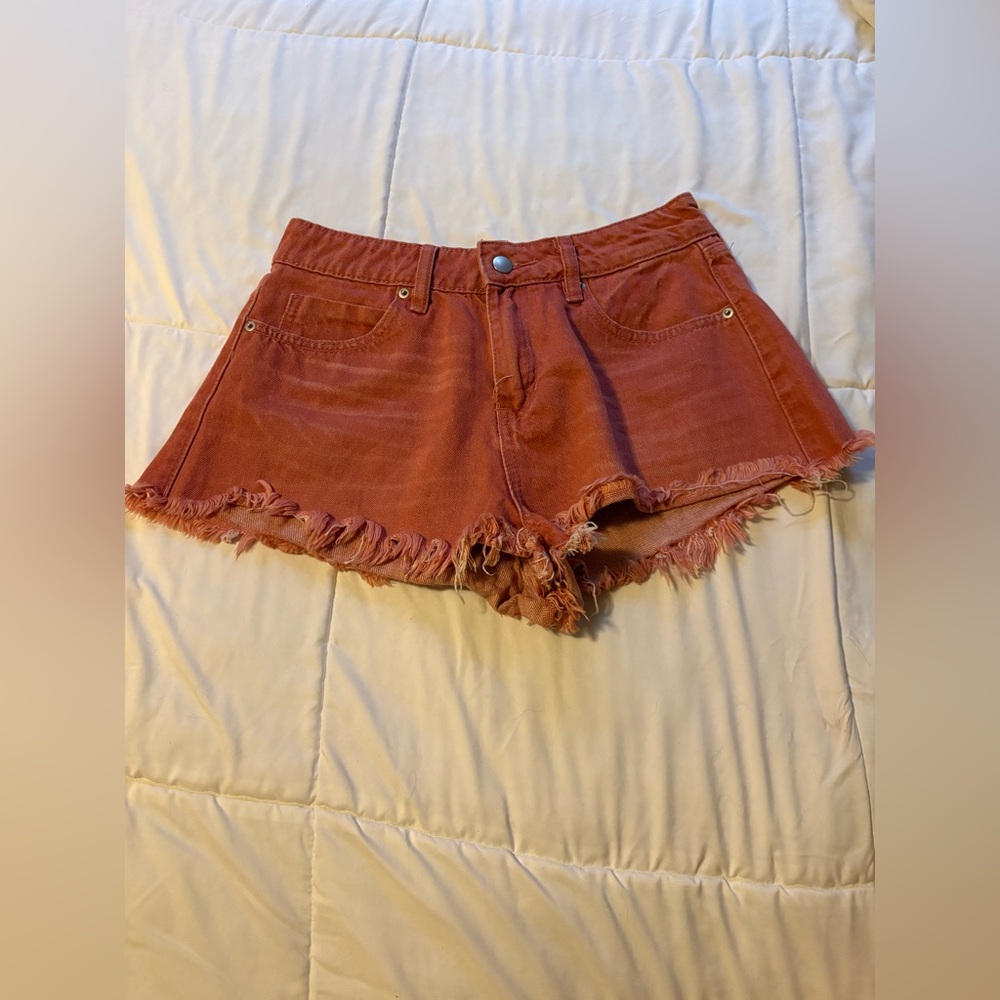 Fashion Nova Rusty colored Frayed Jean Shorts